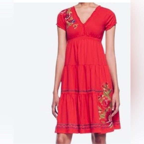 Johnny Was Dresses & Skirts - Johnny Was Red Embroidered Mini Dress